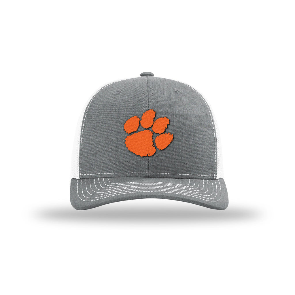 Richardson 112 Youth Trucker Hat in Heather Grey with Orange 3D Paw
