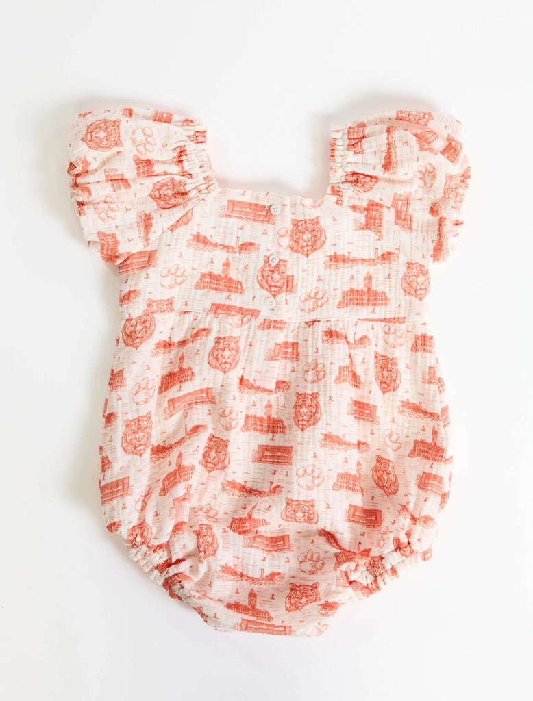 Clemson Toile Puff Sleeve Onesie
