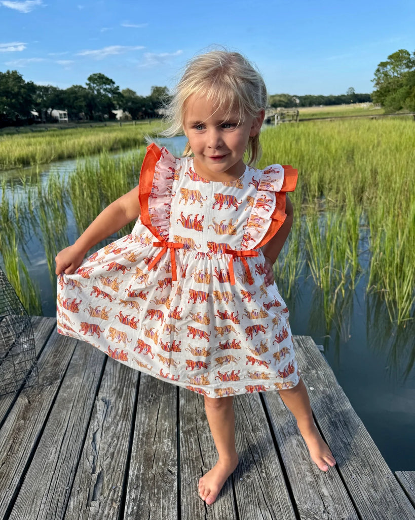 Saltwater Swaddles Flutter Sleeve Dress in Easy Tiger