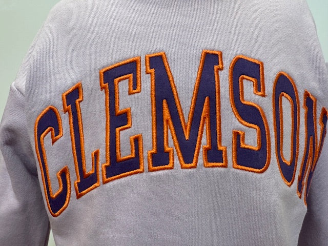 Clemson Applique Embroidered Crewneck in Lavender