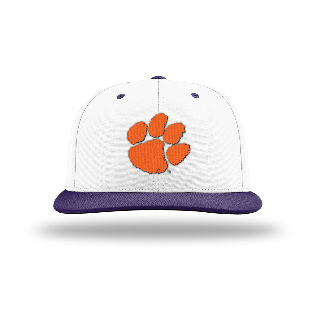 Richardson Pulse R-Flex Hat in White/Purple with 3-D Orange Puff Paw