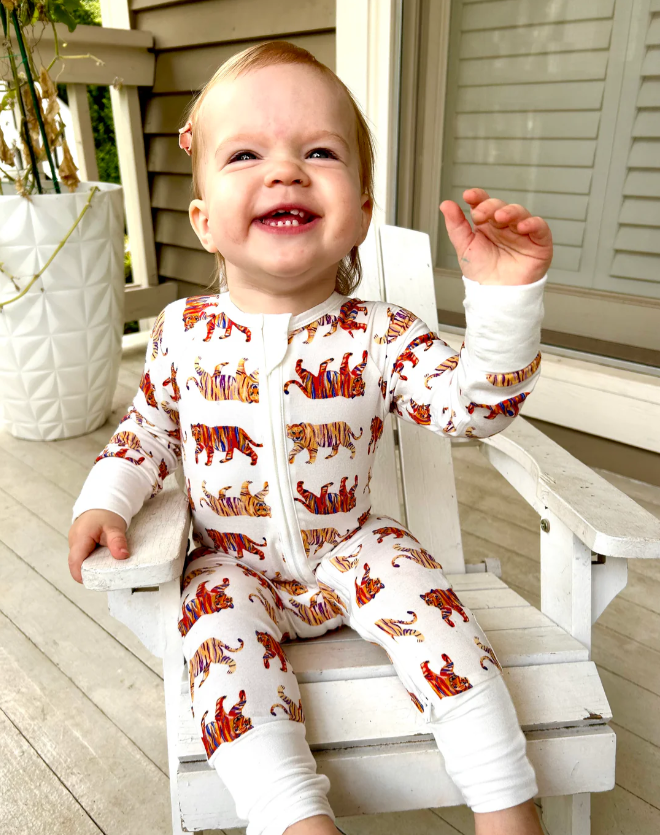 Saltwater Swaddles Zip Footies in Easy Tiger