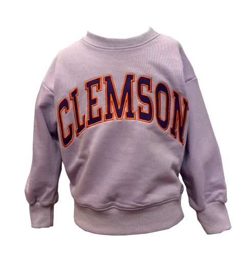 Clemson Applique Embroidered Crewneck in Lavender