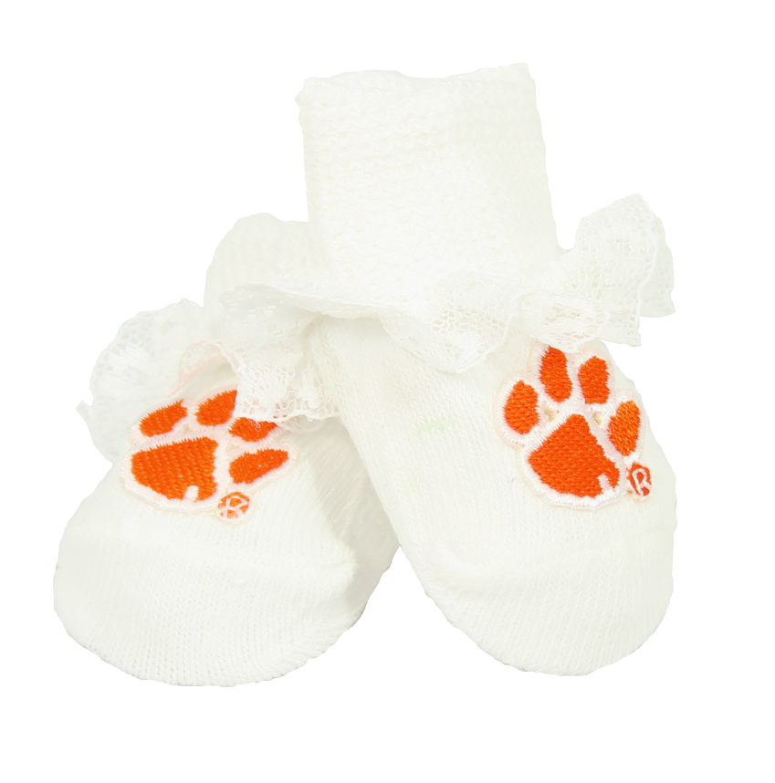 Clemson Lace-Trimmed Baby Booties