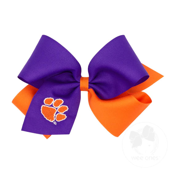 Wee Ones Hair Bow Medium - Orange and Purple with Paw