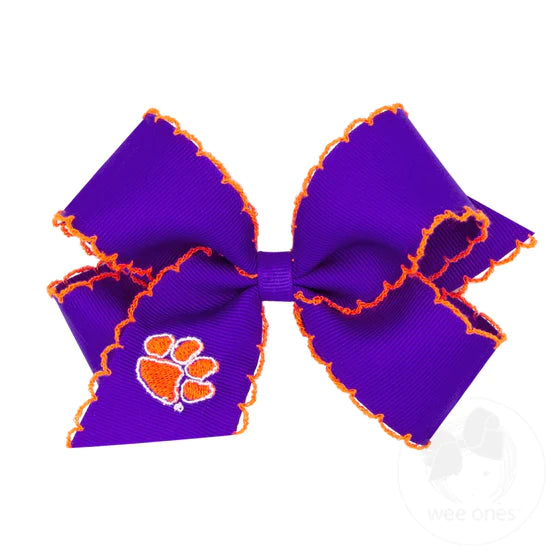 Wee Ones Bow Medium - Purple with Paw in Moonstich Edge