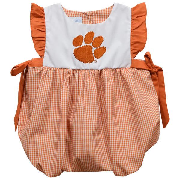 Vive La Fete - Clemson Tigers Embroidered Orange Gingham Girls Bubble ...