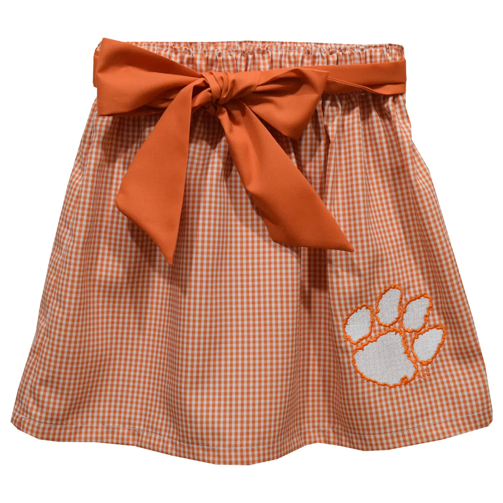 Vive La Fete - Clemson Tigers Embroidered Orange Gingham Skirt With Sash