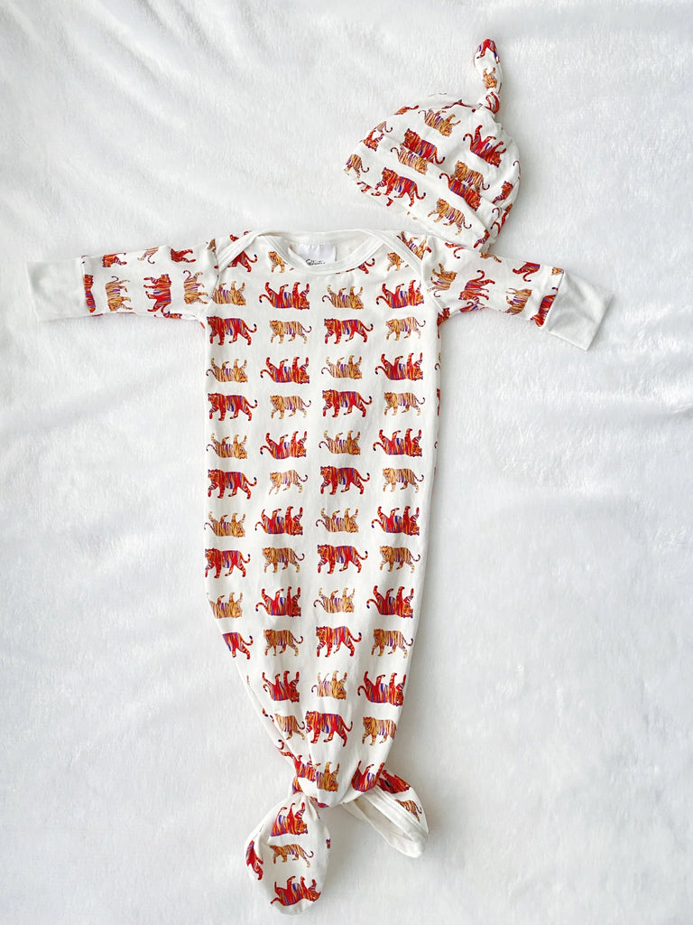 Saltwater Swaddles Newborn Gown and Hat in Easy Tiger