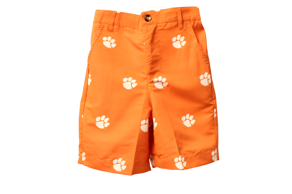 Vive La Fete - Clemson All-Over Paw Print Orange Shorts for Boys